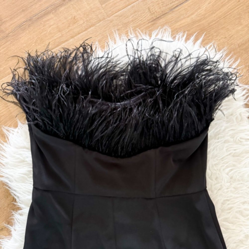 Revolve LPA Black Feather Sweetheart Neckline Aurora Dress | Size S - Picture 6 of 12